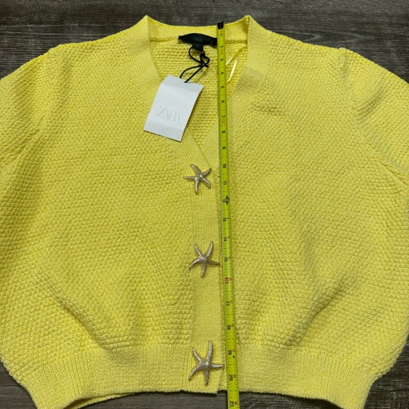 Zara Yellow Starfish Button Cardigan Size Large NWT - Picture 5 of 8
